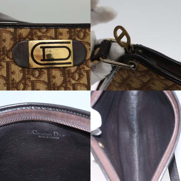 DIOR Trotter Canvas Shoulder Bag Beige Dark Brown Gold - Picture 11 of 12